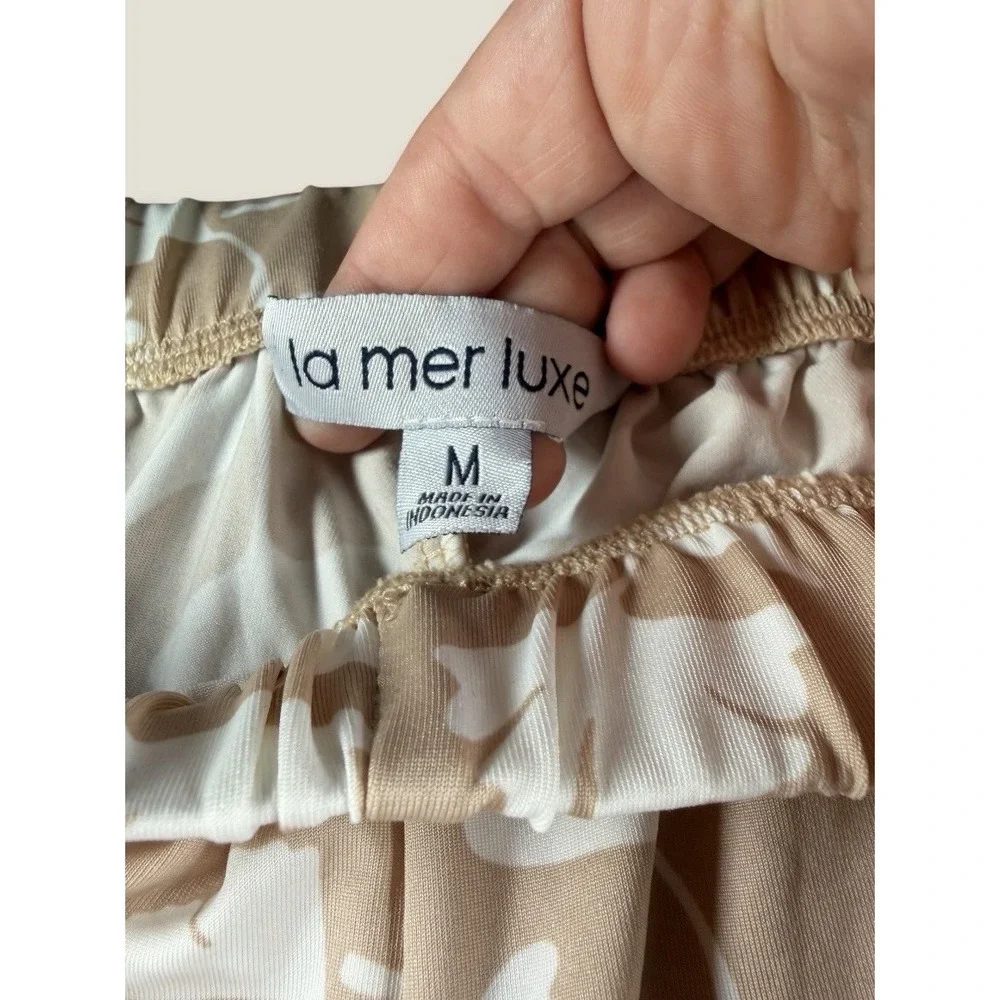 La Mer Luxe Palazzo Pants Medium Beige Ginkgo Leaf‎ Wide Leg Lounge Pajama